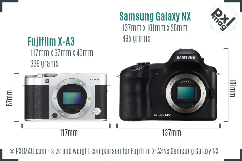 Fujifilm X-A3 vs Samsung Galaxy NX size comparison