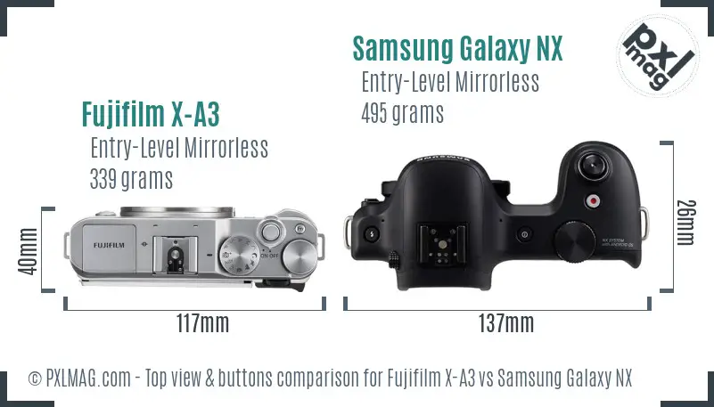 Fujifilm X-A3 vs Samsung Galaxy NX top view buttons comparison