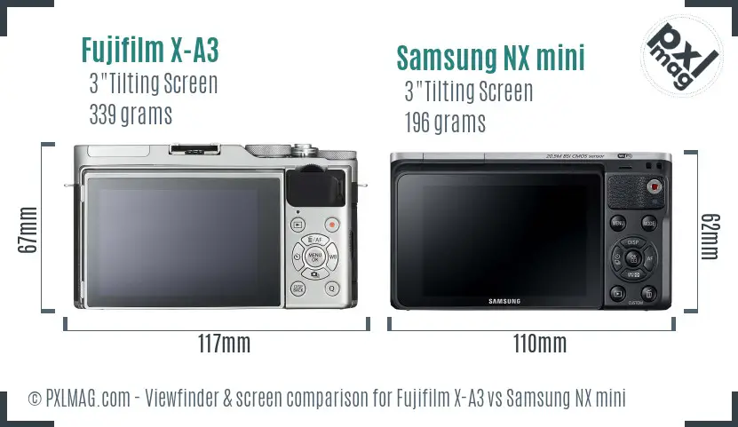 Fujifilm X-A3 vs Samsung NX mini Screen and Viewfinder comparison