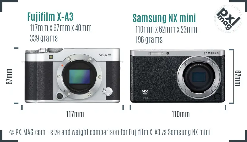Fujifilm X-A3 vs Samsung NX mini size comparison