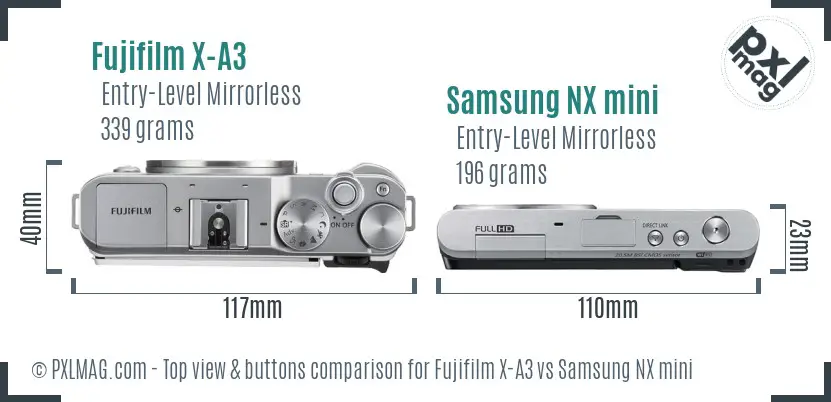 Fujifilm X-A3 vs Samsung NX mini top view buttons comparison