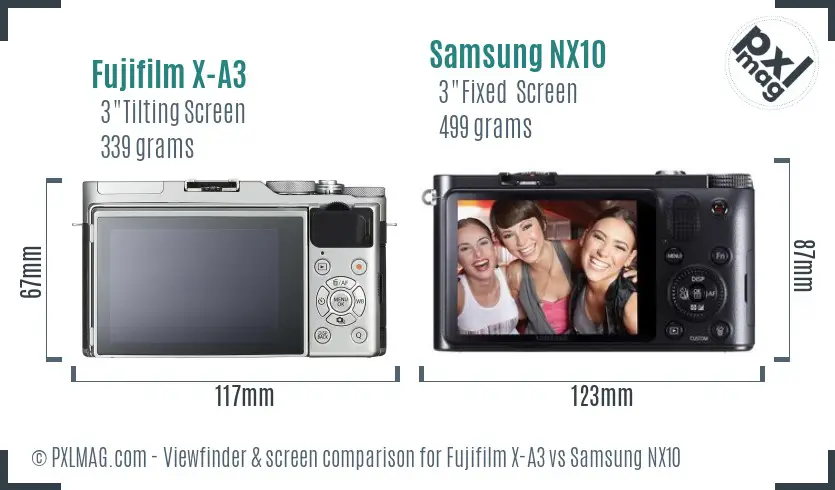 Fujifilm X-A3 vs Samsung NX10 Screen and Viewfinder comparison Fujifilm X-A3 vs Samsung NX10 Screen and Viewfinder comparison