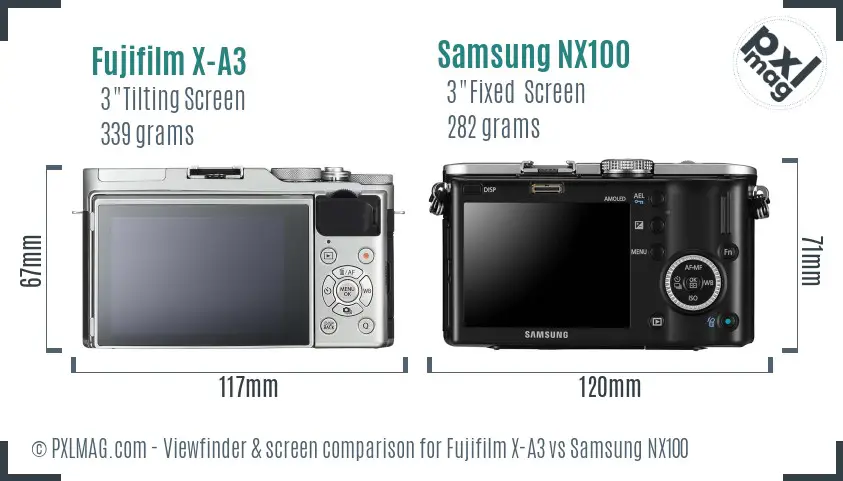 Fujifilm X-A3 vs Samsung NX100 Screen and Viewfinder comparison