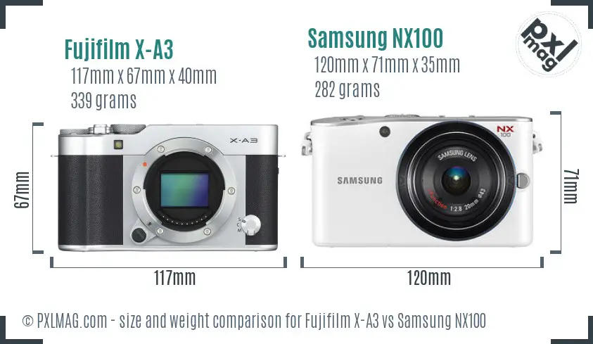 Fujifilm X-A3 vs Samsung NX100 size comparison