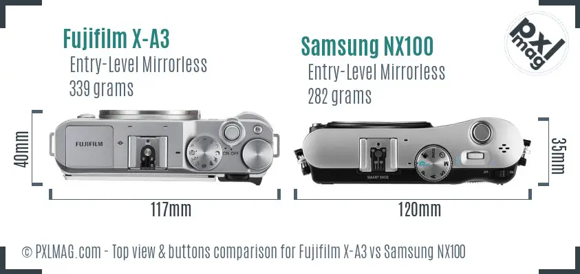 Fujifilm X-A3 vs Samsung NX100 top view buttons comparison