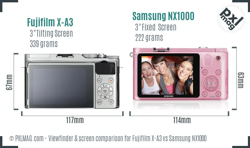 Fujifilm X-A3 vs Samsung NX1000 Screen and Viewfinder comparison