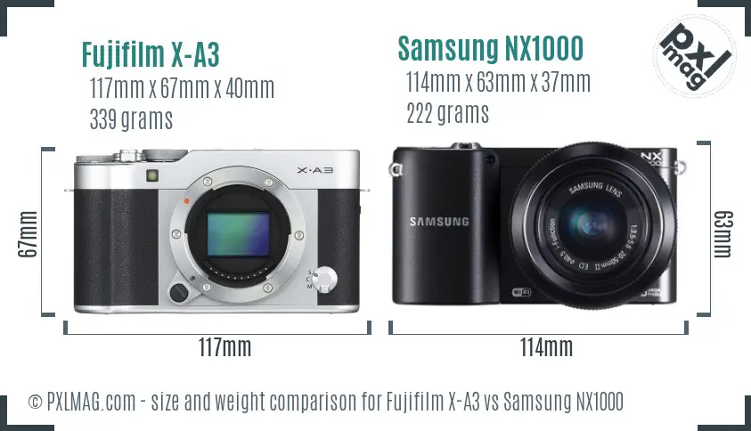 Fujifilm X-A3 vs Samsung NX1000 size comparison