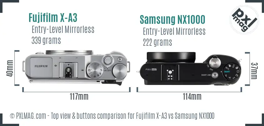 Fujifilm X-A3 vs Samsung NX1000 top view buttons comparison