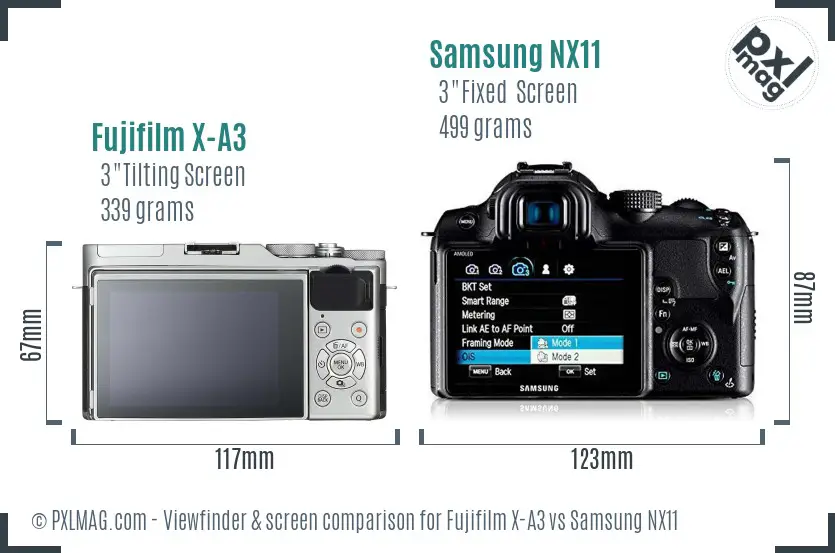 Fujifilm X-A3 vs Samsung NX11 Screen and Viewfinder comparison