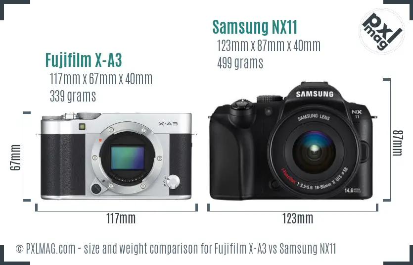 Fujifilm X-A3 vs Samsung NX11 size comparison
