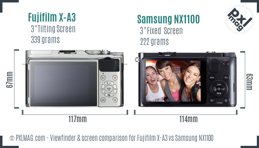 Fujifilm X-A3 vs Samsung NX1100 Screen and Viewfinder comparison