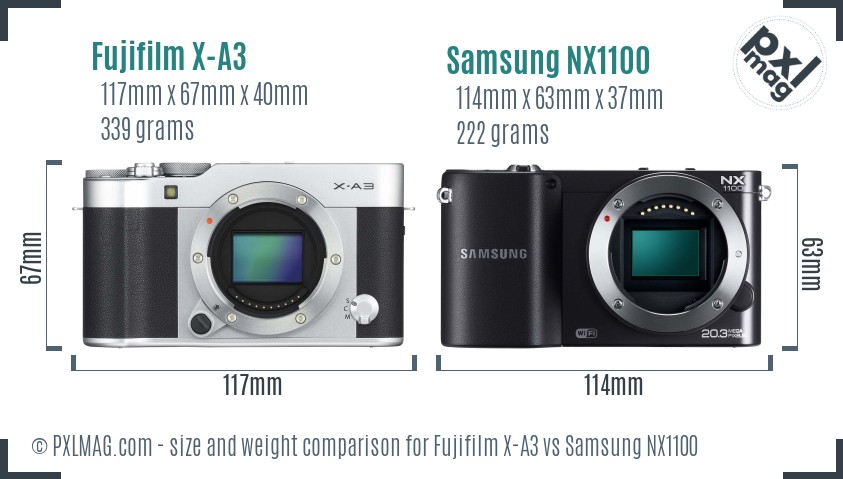 Fujifilm X-A3 vs Samsung NX1100 size comparison