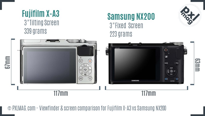 Fujifilm X-A3 vs Samsung NX200 Screen and Viewfinder comparison
