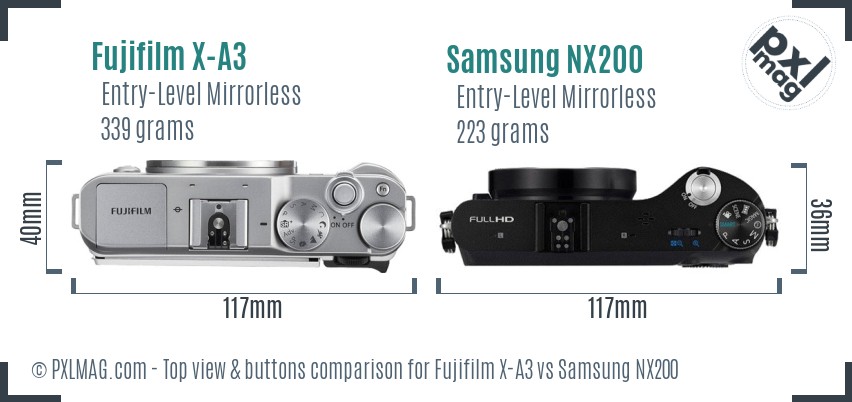 Fujifilm X-A3 vs Samsung NX200 top view buttons comparison