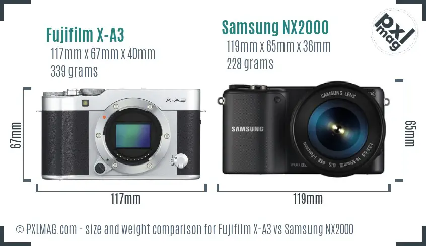 Fujifilm X-A3 vs Samsung NX2000 size comparison Fujifilm X-A3 vs Samsung NX2000 size comparison