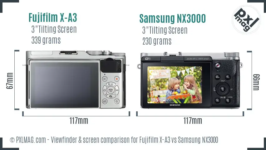 Fujifilm X-A3 vs Samsung NX3000 Screen and Viewfinder comparison