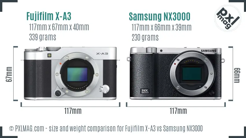 Fujifilm X-A3 vs Samsung NX3000 size comparison
