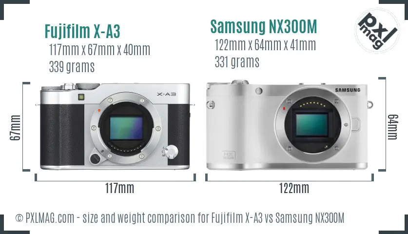 Fujifilm X-A3 vs Samsung NX300M size comparison