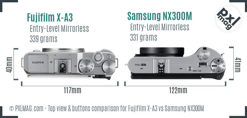 Fujifilm X-A3 vs Samsung NX300M top view buttons comparison