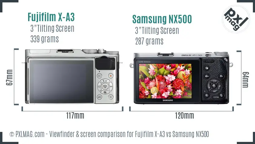 Fujifilm X-A3 vs Samsung NX500 Screen and Viewfinder comparison