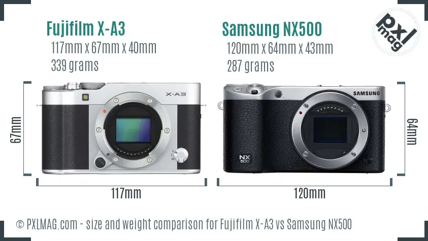 Fujifilm X-A3 vs Samsung NX500 size comparison