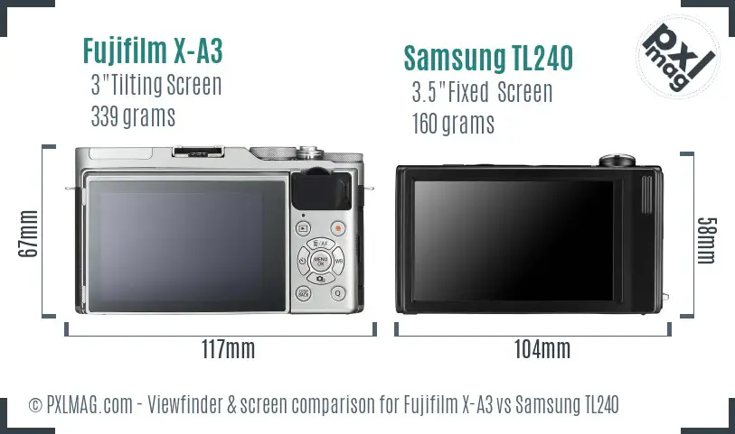 Fujifilm X-A3 vs Samsung TL240 Screen and Viewfinder comparison