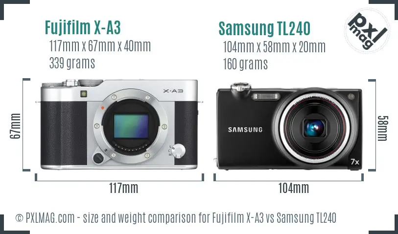 Fujifilm X-A3 vs Samsung TL240 size comparison