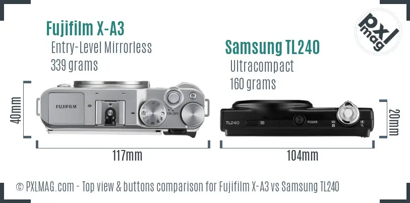 Fujifilm X-A3 vs Samsung TL240 top view buttons comparison