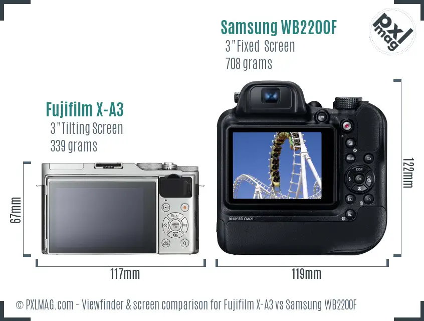 Fujifilm X-A3 vs Samsung WB2200F Screen and Viewfinder comparison