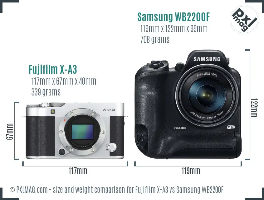 Fujifilm X-A3 vs Samsung WB2200F size comparison