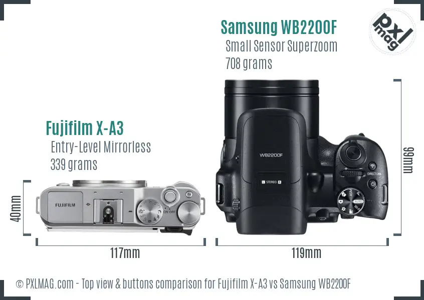 Fujifilm X-A3 vs Samsung WB2200F top view buttons comparison