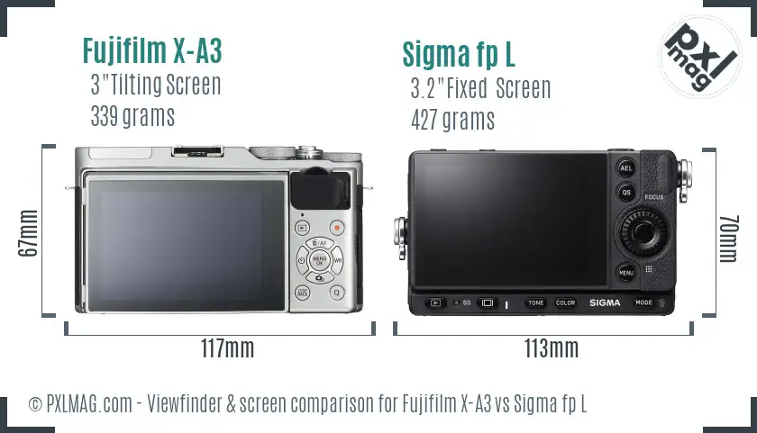 Fujifilm X-A3 vs Sigma fp L Screen and Viewfinder comparison
