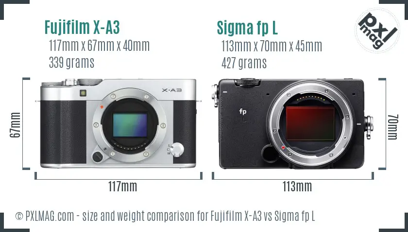 Fujifilm X-A3 vs Sigma fp L size comparison