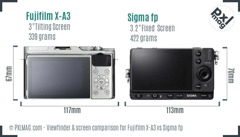 Fujifilm X-A3 vs Sigma fp Screen and Viewfinder comparison