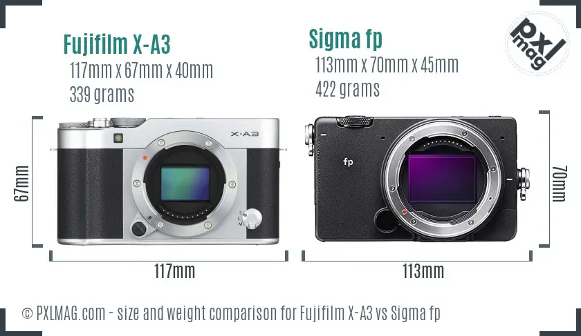 Fujifilm X-A3 vs Sigma fp size comparison