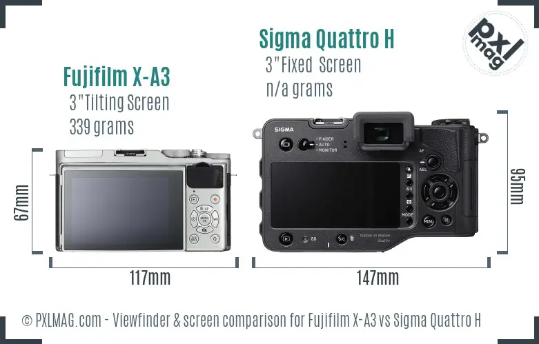 Fujifilm X-A3 vs Sigma Quattro H Screen and Viewfinder comparison