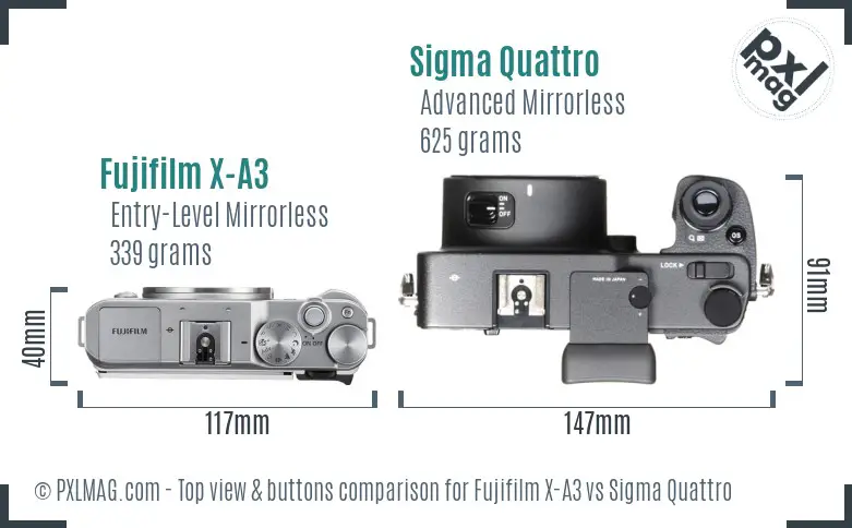 Fujifilm X-A3 vs Sigma Quattro top view buttons comparison