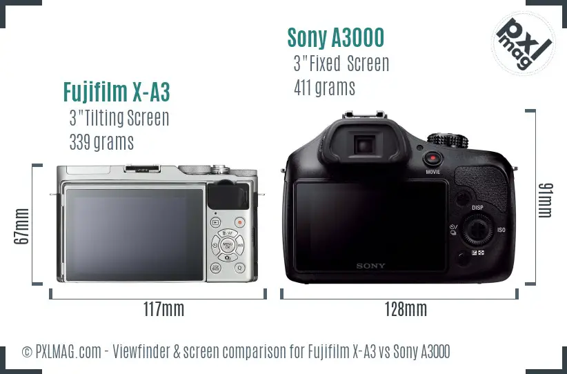 Fujifilm X-A3 vs Sony A3000 Screen and Viewfinder comparison