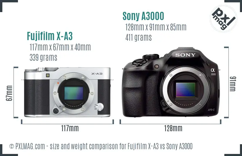 Fujifilm X-A3 vs Sony A3000 size comparison