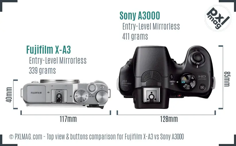 Fujifilm X-A3 vs Sony A3000 top view buttons comparison