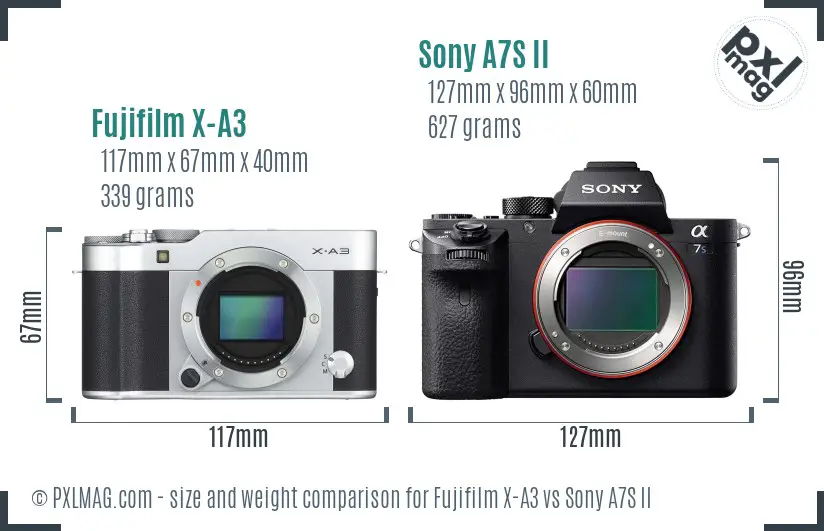 Fujifilm X-A3 vs Sony A7S II size comparison