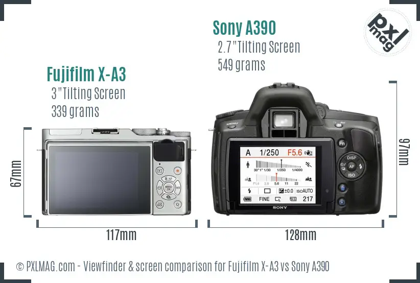 Fujifilm X-A3 vs Sony A390 Screen and Viewfinder comparison