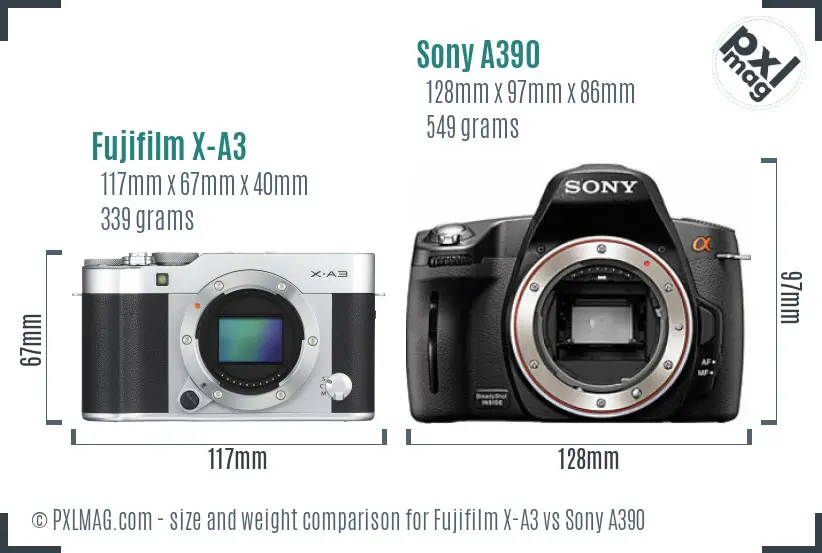 Fujifilm X-A3 vs Sony A390 size comparison