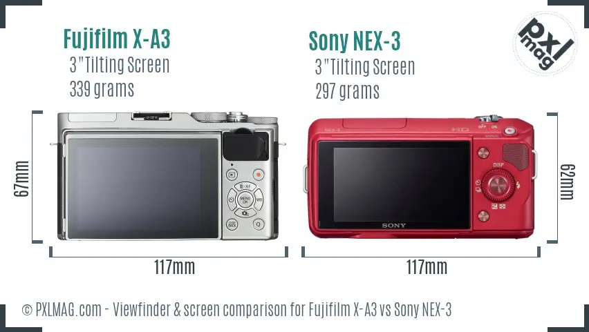 Fujifilm X-A3 vs Sony NEX-3 Screen and Viewfinder comparison Fujifilm X-A3 vs Sony NEX-3 Screen and Viewfinder comparison