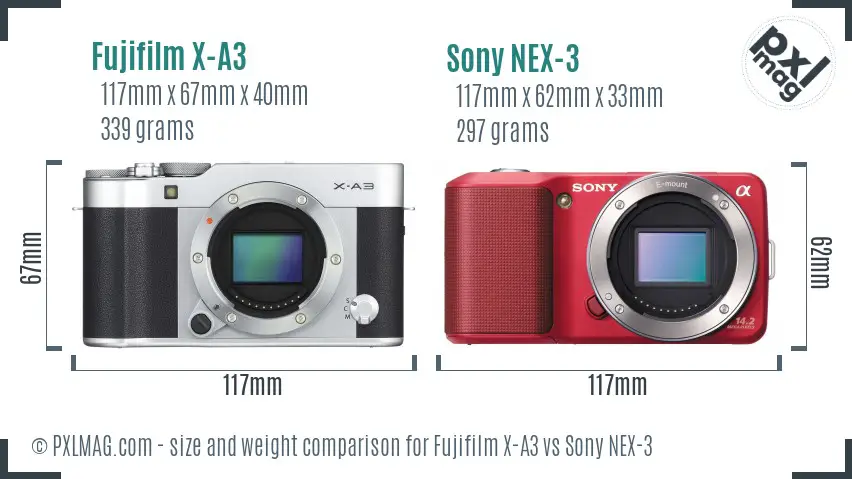 Fujifilm X-A3 vs Sony NEX-3 size comparison Fujifilm X-A3 vs Sony NEX-3 size comparison