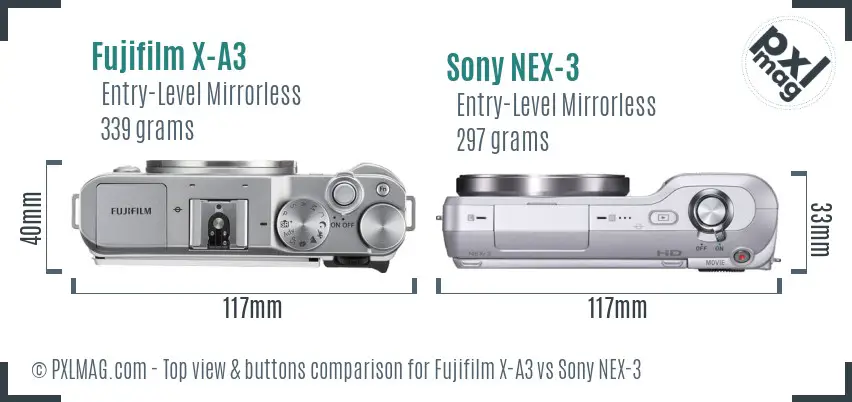Fujifilm X-A3 vs Sony NEX-3 top view buttons comparison Fujifilm X-A3 vs Sony NEX-3 top view buttons comparison