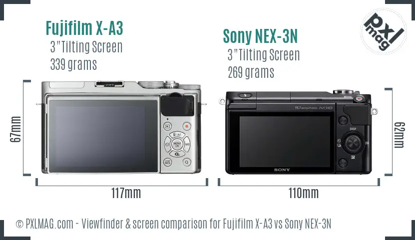 Fujifilm X-A3 vs Sony NEX-3N Screen and Viewfinder comparison