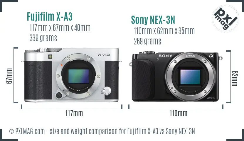 Fujifilm X-A3 vs Sony NEX-3N size comparison