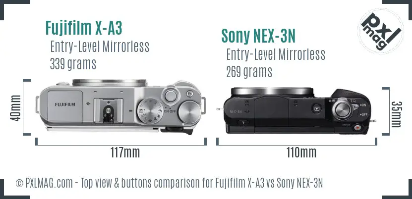 Fujifilm X-A3 vs Sony NEX-3N top view buttons comparison