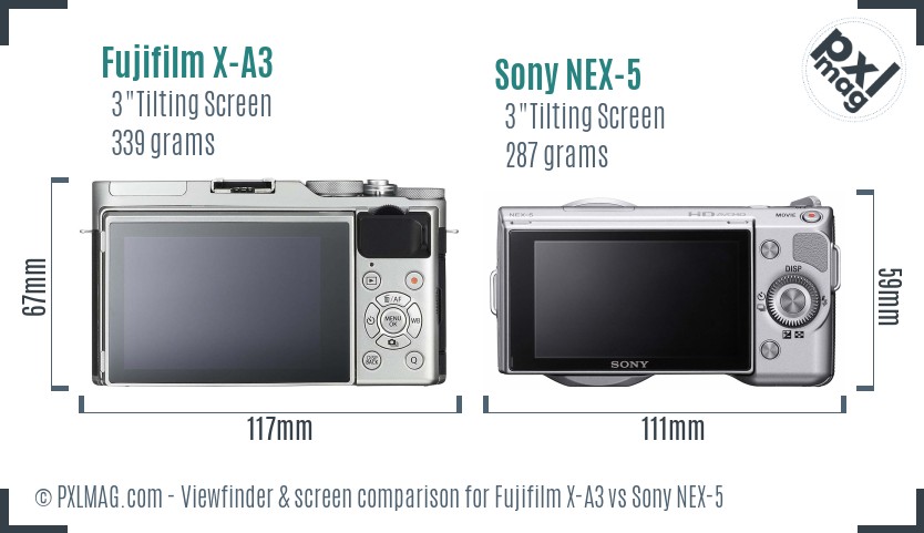 Fujifilm X-A3 vs Sony NEX-5 Screen and Viewfinder comparison